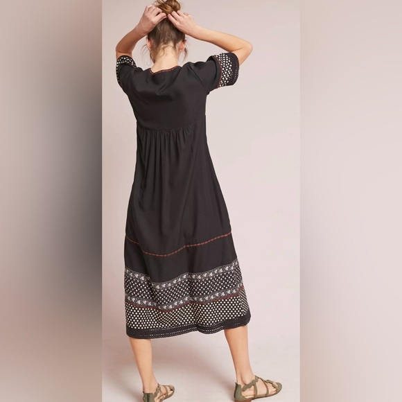 DRA Los Angeles Nash Patterned Lined Maxi Peasant Dress In Black Size XS - Picture 2 of 15